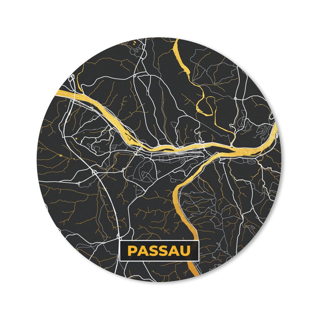MuchoWow Mauspad Mousepad Karte - Stadtplan - Passau - Deutschland - Gold 20x20 cm - Mousepads - Maus Mat - Pad - Mausunterlage - Schreibtischmatte