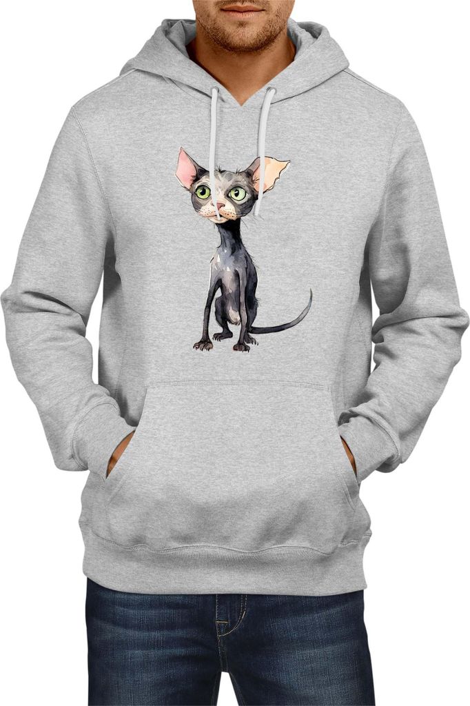 Herren Kapuzenpullover Funny Cats Breeds Bambino Cat 011, Man 2XL / Grau