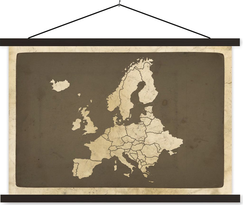 MuchoWow Textilposter Karte - Europa - Jahrgang 120x80 cm mit schwarzem Rahmen - Wanddeko