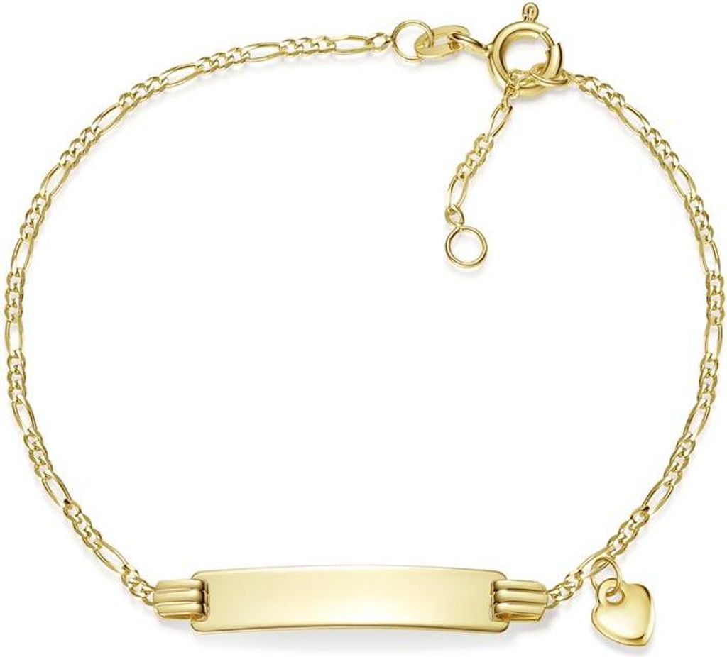 SILBERKETTEN STORE Kinder-Gravurarmband Figaro 1,5mm mit Anhänger Herz - 333 Gold - 13cm