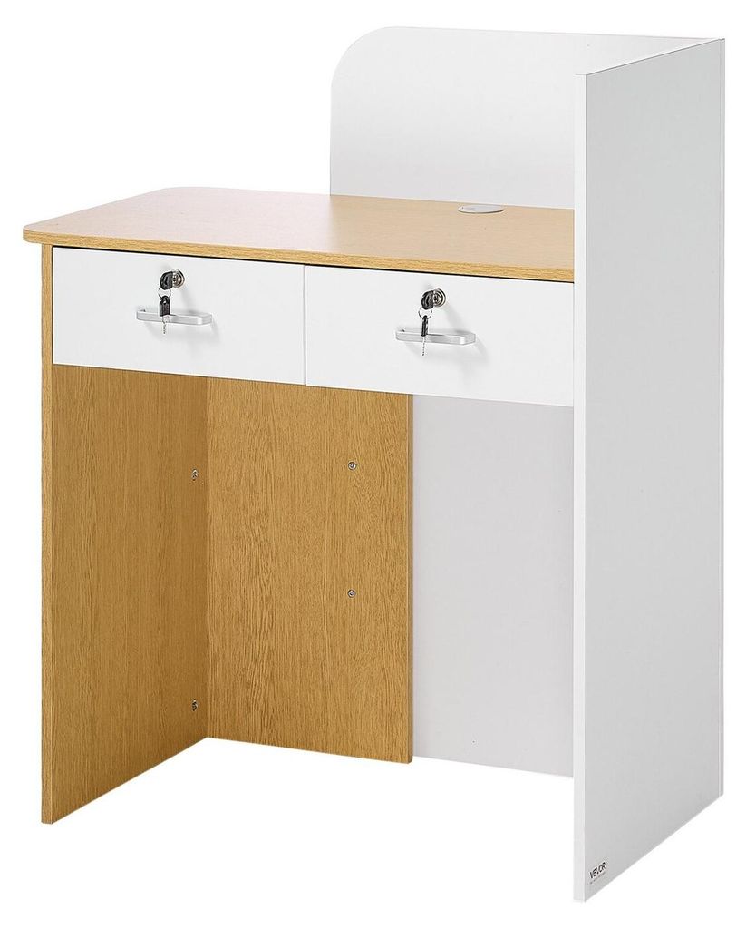 Reception Desk, 80 cm Rectangular Front Counter Table, Modern Office Reception Desk with LED Light, 2 Drawers & Power Outlets, Retail Counter Table...