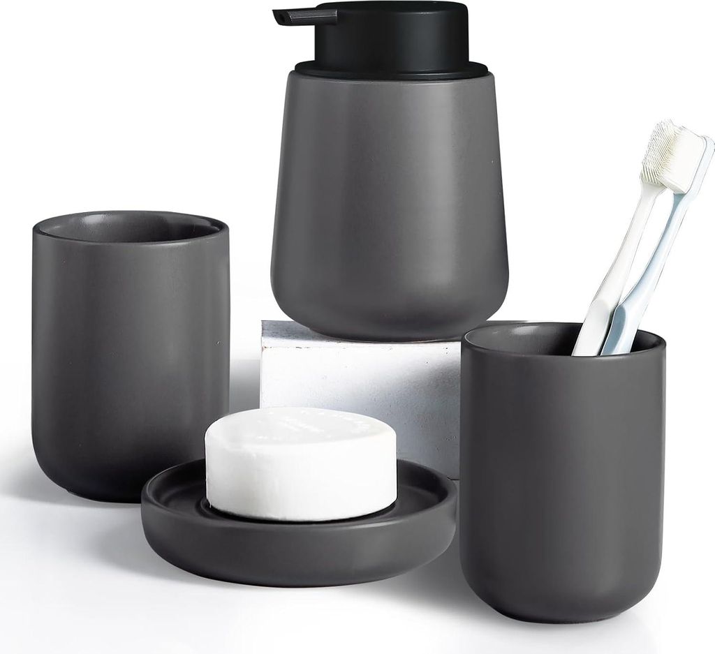 Keramische Badezimmeraccessoires Set - 4 Stück - Grau - Badezimmerbedarf