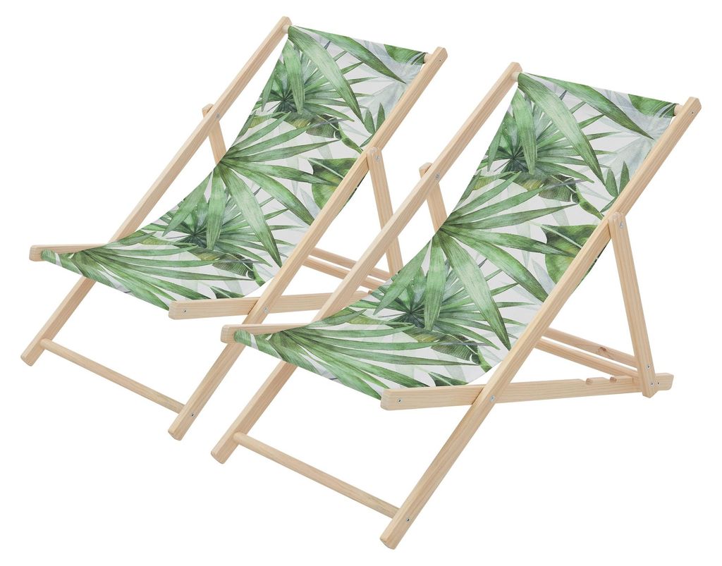ECD Germany 2er Set Liegestuhl klappbar Palme Grün-Weiß aus Produktbild 