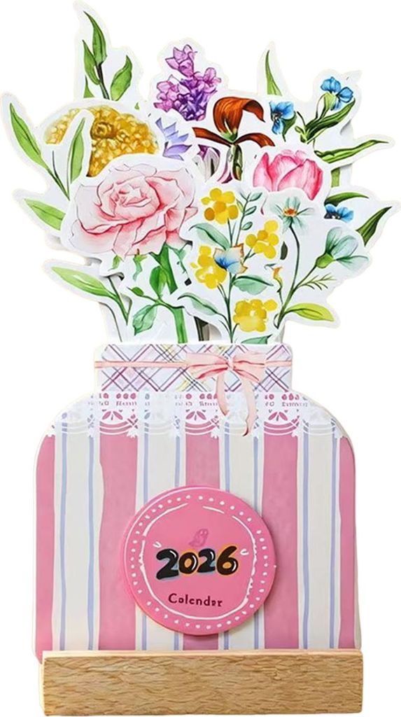 2025–2026 Kleiner Tischkalender, 24 Monate, Blumen-Tischkalender, Home Office, Mini-Stand-Flip-Dekorativer Blumenkalender