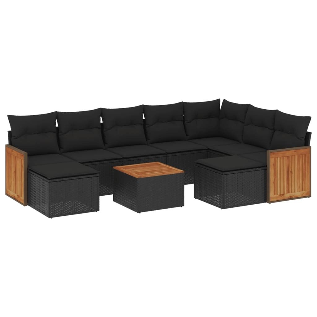 "SALE 2026" 10-tlg. Garten-Lounge-Set - elegantes Design - Sitzgruppe/Gartengarnitur - mit Kissen Schwarz Poly Rattan - Terassenmöbel DEMöbel122743