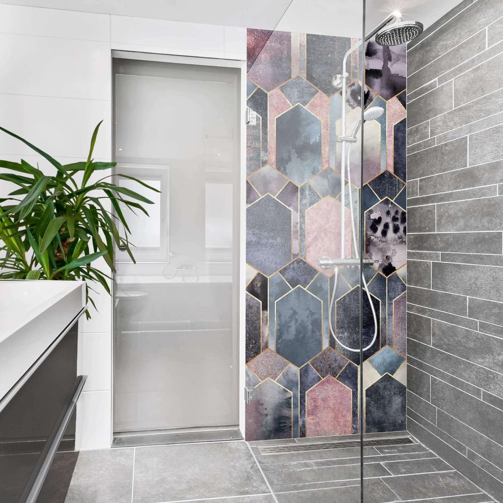 Duschrückwand Muster selbstklebend - 0.61 mm Wandpaneel wasserfest Geometrisch gold Aquarell Abstrakt Badrückwand fugenlos Premium matt 80x200 cm