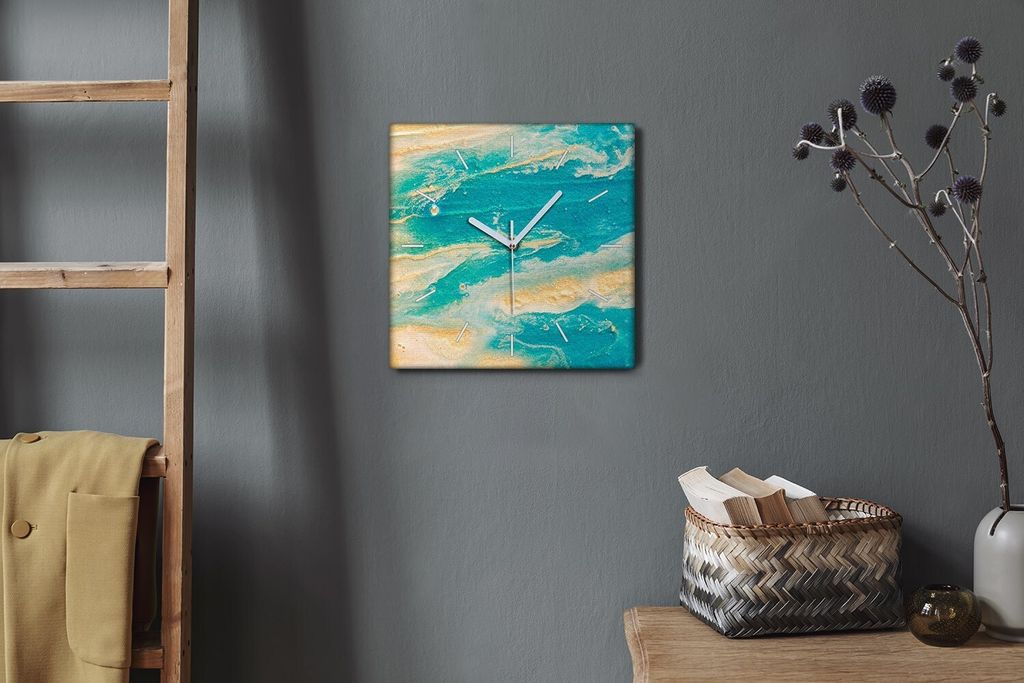 Coloray Hodiny Unikátní 30x30 cm Tiché hodiny Pro obývací pokoj a kuchyň Nástěnné hodiny Plátno Bílé ručičky hodin - Písek a voda