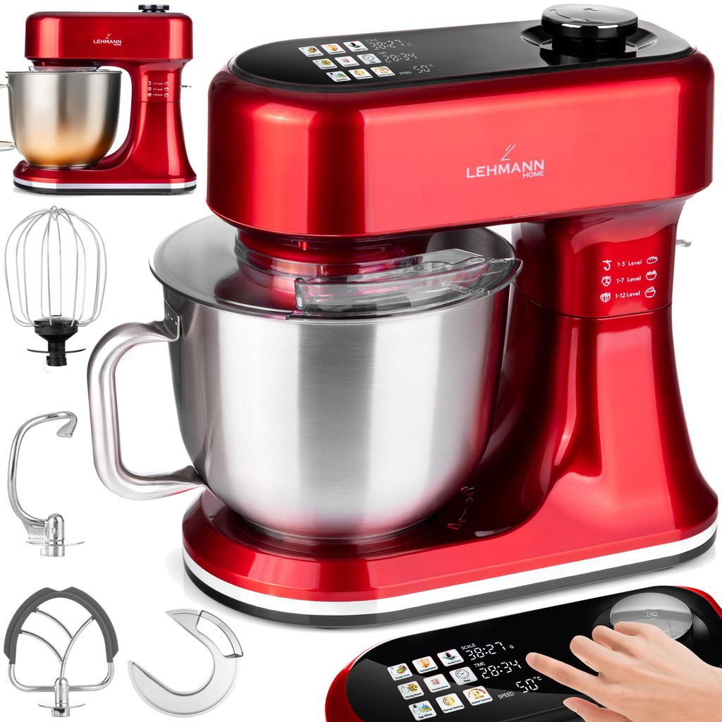 Lehmann Aristo Czerwony – Robot kuchenny 1500W, misa 5L, 12 Zdjęcie produktu 