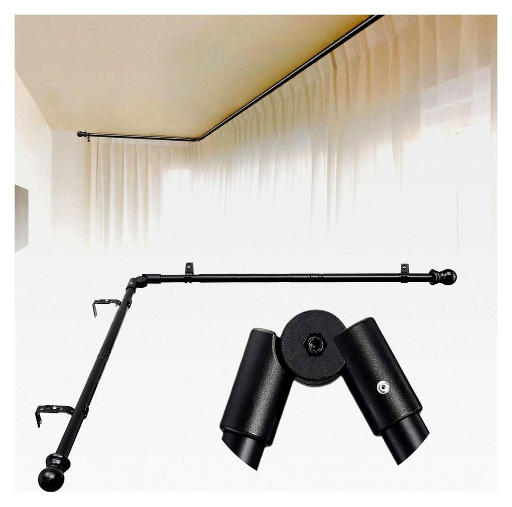 Gardinenstange für Erkerfenster, 76-345cm L-förmige verstellbare Gardinenstange aus Edelstahl, 25mm Durchmesser, für Schlafzimmer und Wohnzimmer...