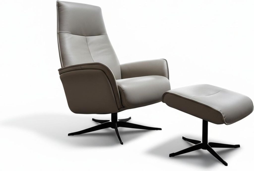 KAWOLA Relaxsessel JOSIANE Drehsessel Leder grau mit Hocker