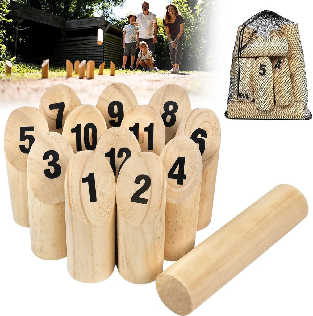 JOIEYOU Kubb Spiel Wikingerspiel Holz Wurfspiel Set mit Transporttasche Holzwurfspiel Gartenspiele Holzspiele Outdoor Spiele Erwachsene Kinder Spie...
