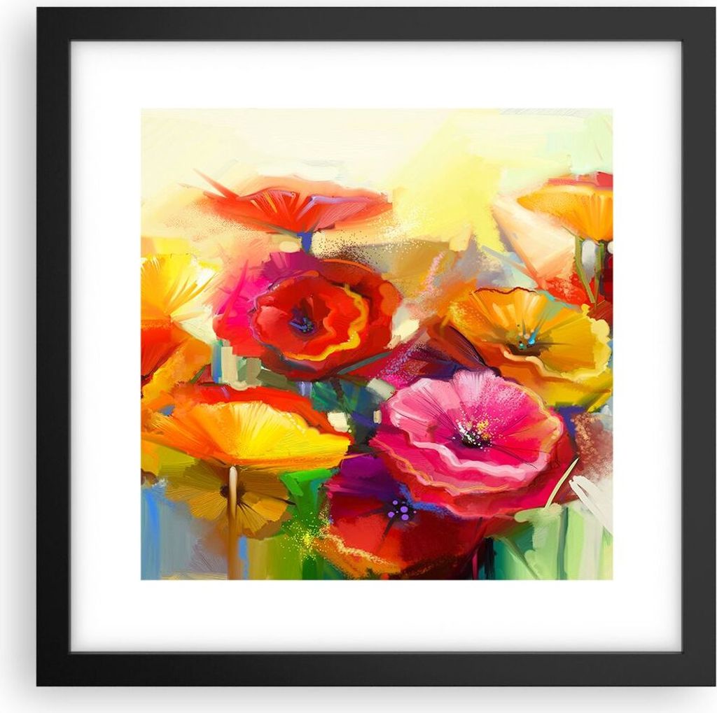 Gerahmtes Poster - Schwarzer Rahmen - Blumen Frühling Flora Garten - 30x30 cm - Wand Bild - Wanddeko - Wandbilder - Wandposter - Bilderrahmen - Bi...