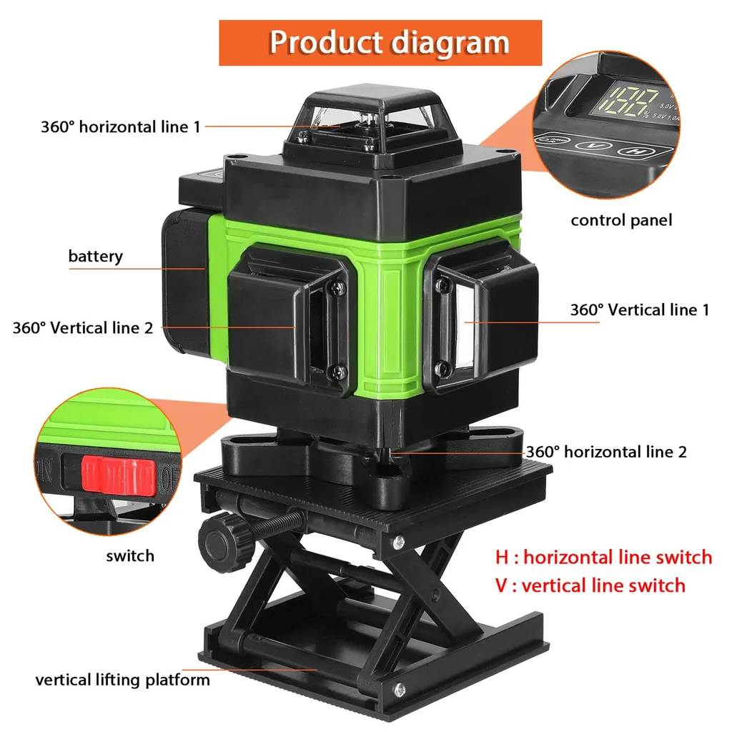 Niveau laser 4D autonivelant ±3° avec support réglable de 1,2 m