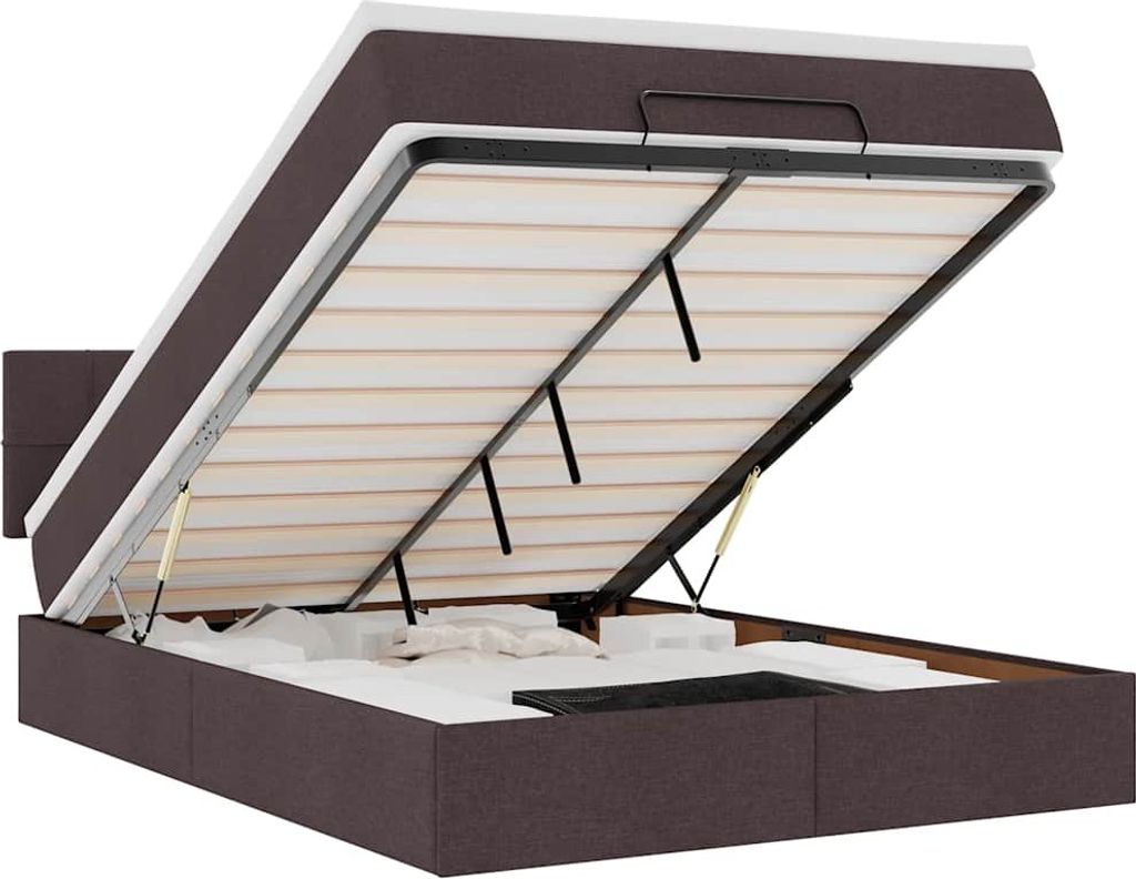 Ottomanische Bett mit Matratze & LEDs Dunkelbraun 140x190 cm