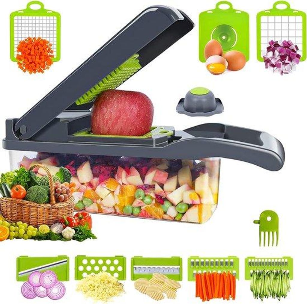 Multifunktioneller Gemüseschneider, 14-in-1, für Karotten, Zucchini, Gurken, Tomaten, Kartoffeln, Obst, Gemüse, Schärfähigkeit für verschiede...