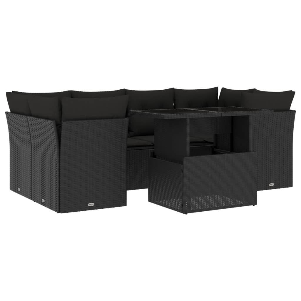 (Robust Möbel) 7-tlg. Garten-Lounge-Set - elegantes Design - Sitzgruppe/Gartengarnitur - mit Kissen Schwarz Poly Rattan - Terassenmöbel DEMö...
