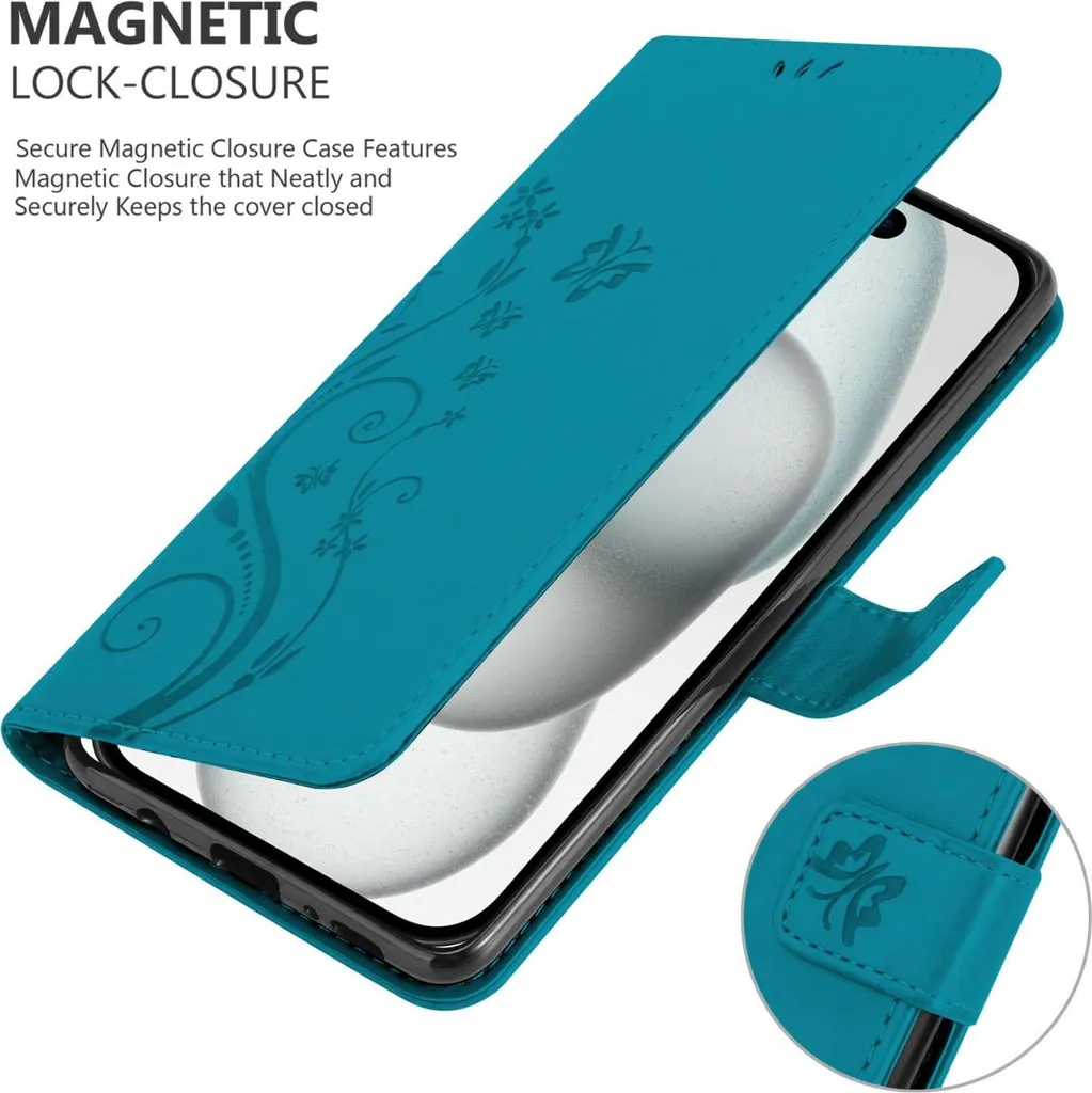 Custodia Cadorabo per Apple iPhone 15 in FLORAL BLUE Custodia protettiva con design floreale con chiusura magnetica, funzione stand e slot per carte di credito Flip Case Flower Cover Etui Handy Klapp Hülle Book Tasche - 4