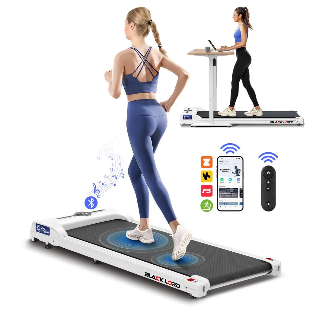 BLACK LORD 3-in-1-Laufband mit Walking-Pad,2,2 PS,leises,Untertisch-Laufband mit Bluetooth-Lautsprecher,Fernbedienung,LED-Display,max.120kg,Weiß
