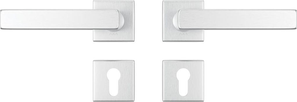 AXA Türbeschlagset für Innentüren – Klickfeder – Türgriff aus Aluminium – mit Zylinderbohrung – Türgriff mit quadratischer Rosette