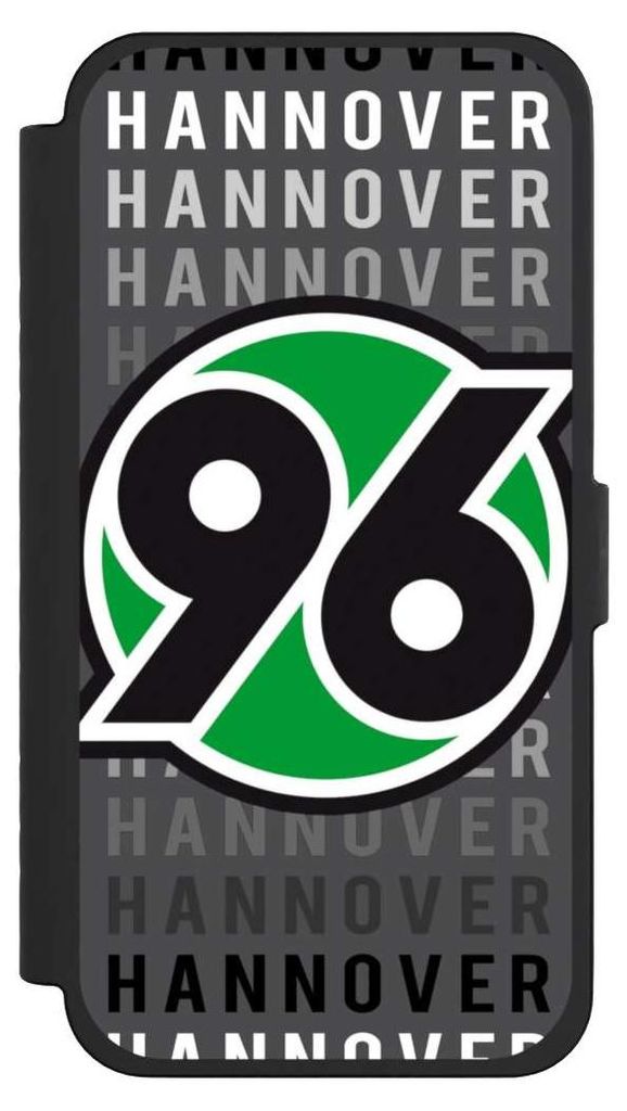 NIVOCASE Klapphülle für Apple iPhone 15 Pro Max Handyhülle aus Kunst Leder NIVOflip schwarz H96 Hannover 96 Offizielles Lizenzprodukt