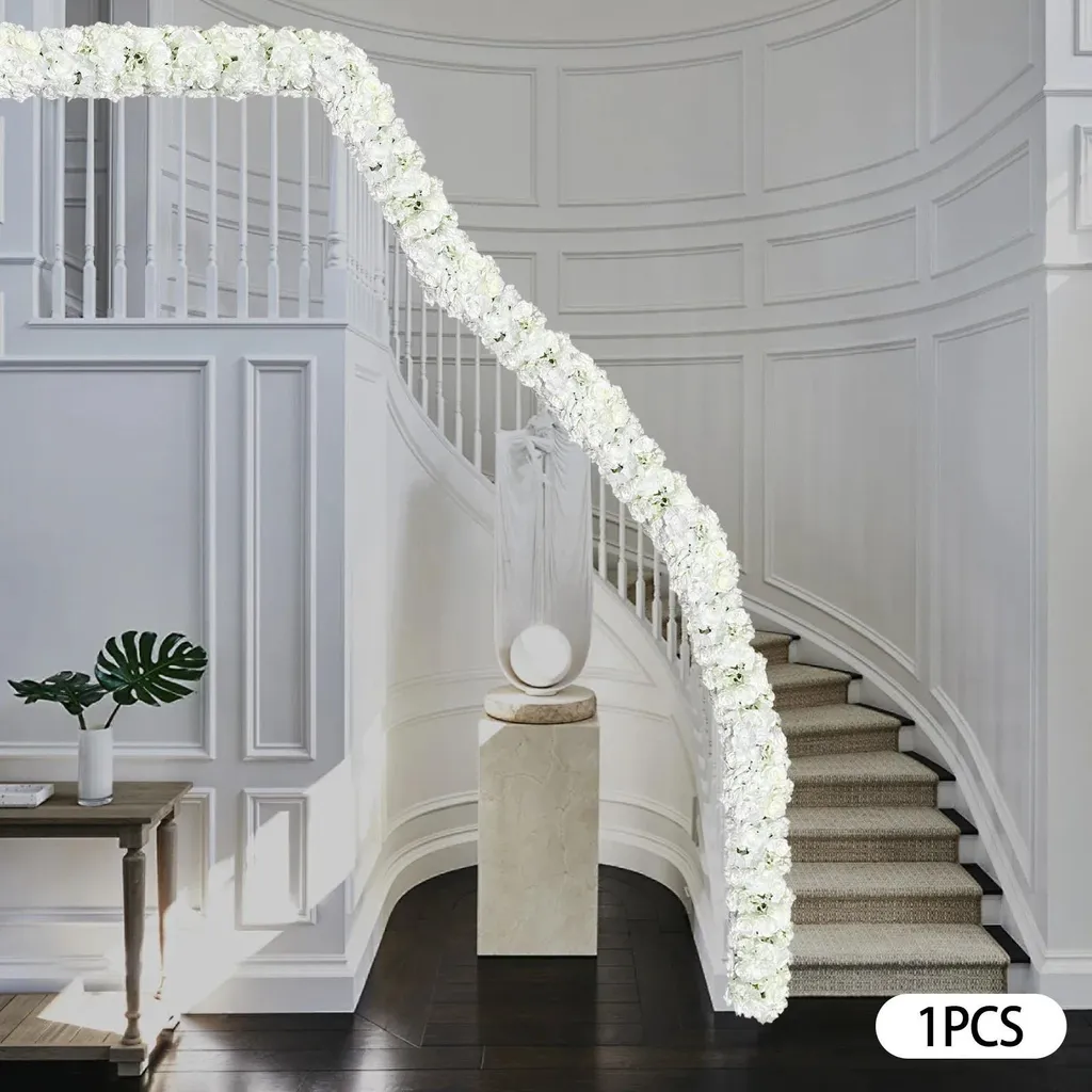 Kit Décoration Mariage Fleurs en Soie Blanche avec Ruban de 1 Mètre