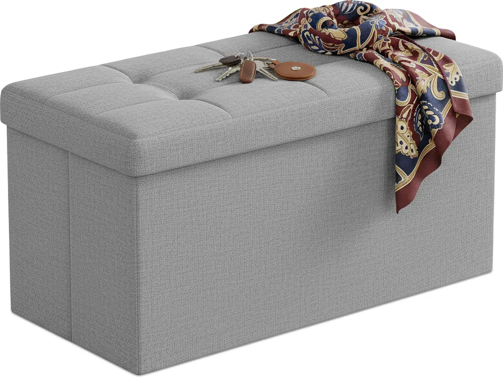Relaxdays Banc en tissu gris capitonné avec pieds en bois massif noir