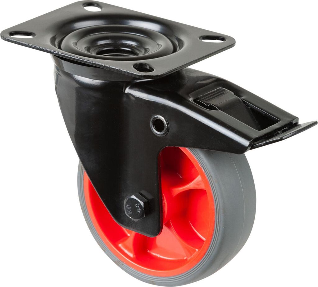 BS Rollen BS Transportrolle L820, Lenkolle mit Totalfeststeller, mit Platte,Ø 100,B 32mm 110kg,TPR