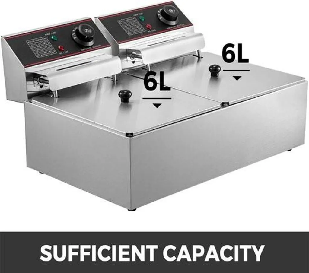 Friteuse double 2x6 litres Argent - Pour frites et snacks simultanés - 3