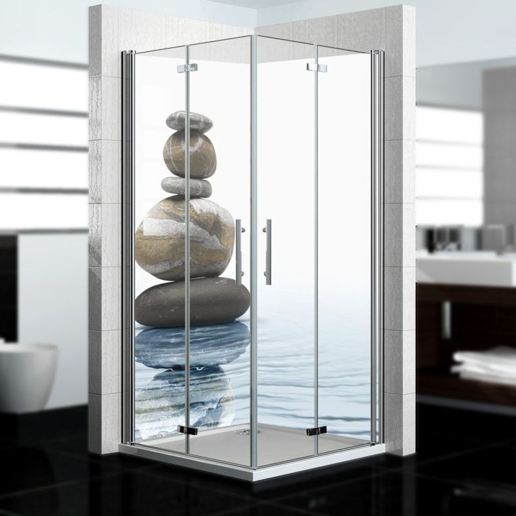 dedeco Eck-Duschrückwände Aluminium wasserfest Motiv: Zen V7, 2 x 80x200x0,3cm, Fliesenersatz fugenlos Wandverkleidung Wandpaneele, Germany