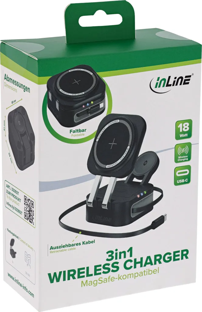Station de charge induction 3-en-1 InLine 15W Qi compatible MagSafe