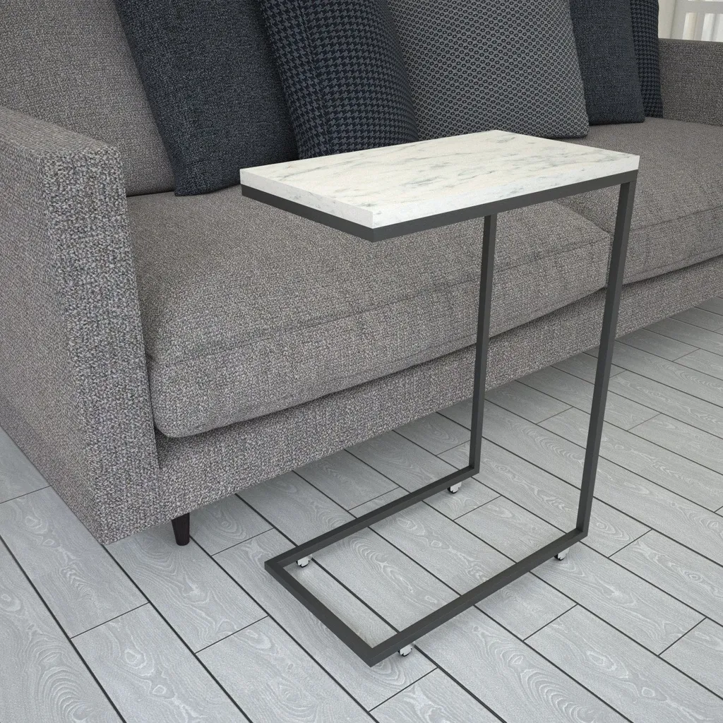 Table d'appoint stable et résistante - Effet marbre blanc sans taches