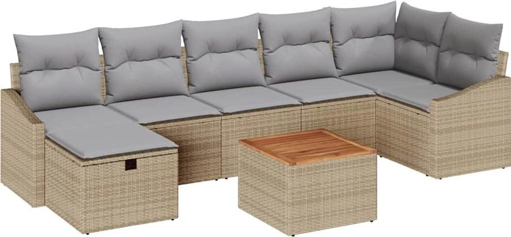 Gartensofa-set mit Kissen mit Speicher 8 pcs Beige Poly Rattan