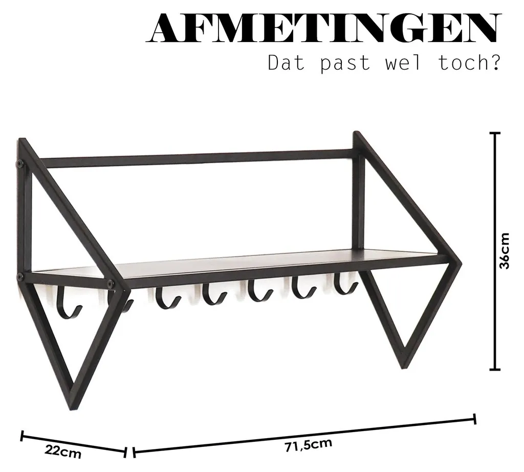 Patère murale design noire de 71,5 cm - Support de rangement mural