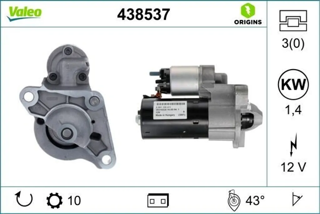 Démarreur de moteur pour Volvo XC60 XC90 V70 et S80 - Pièce neuve Valeo 12V