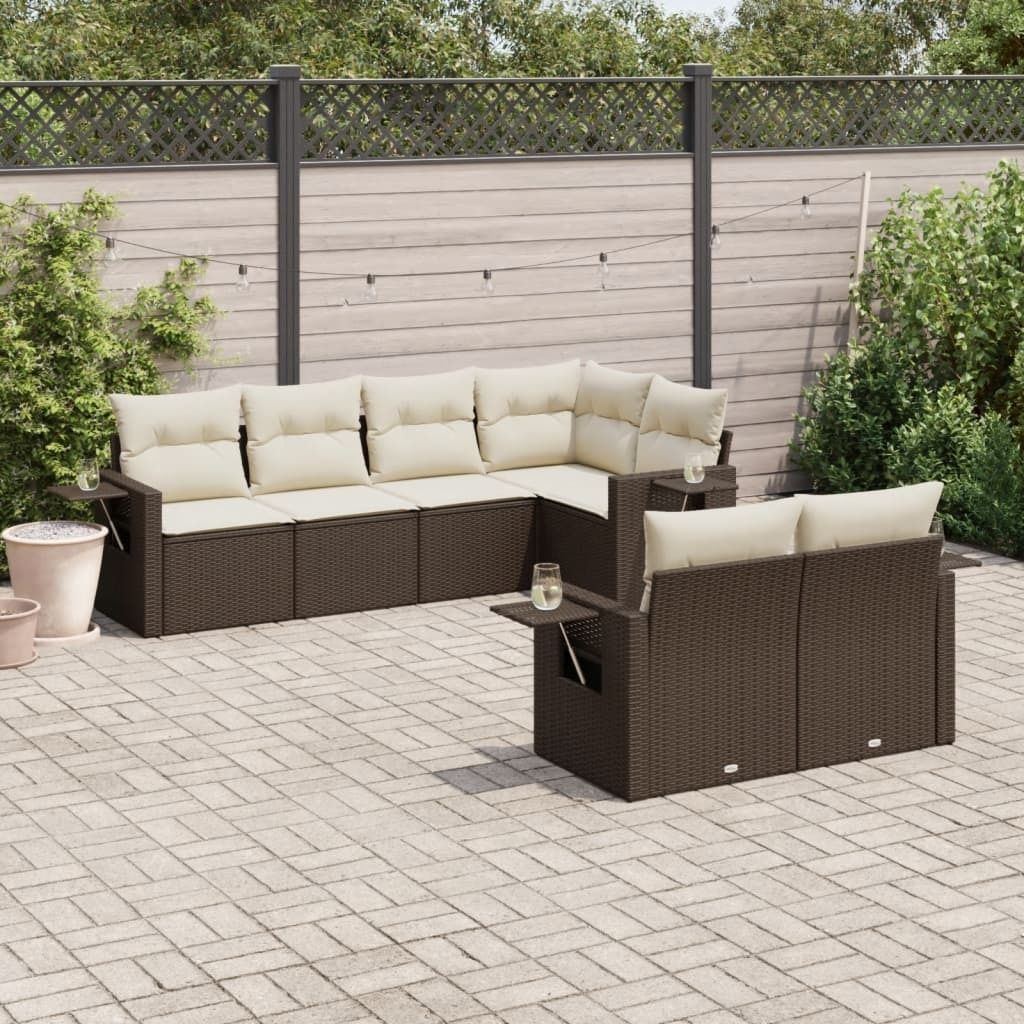 Maison Exclusive - 7-tlg. Garten-Sofagarnitur mit Kissen Braun Poly Rattan
