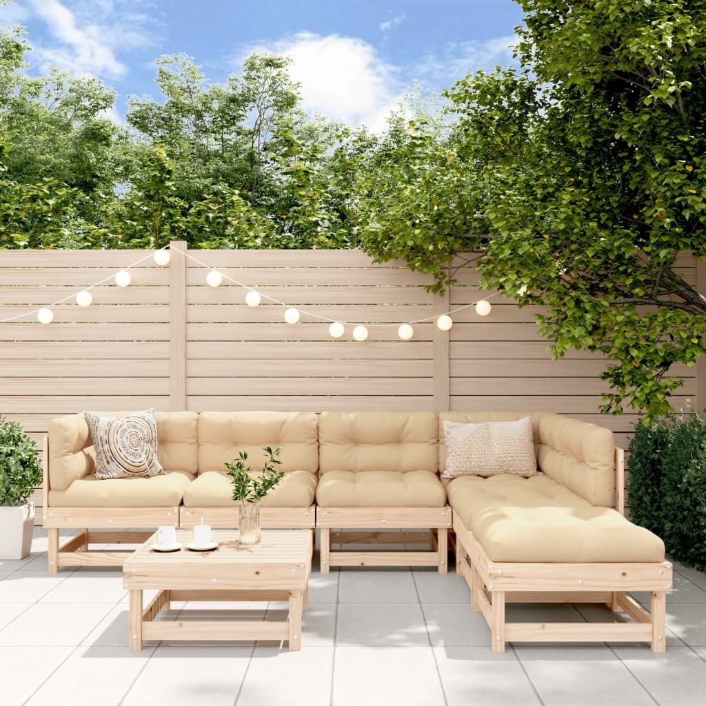 Design Möbel 7-tlg. Garten-Lounge-Set Massivholz Kiefer - Produktbild 