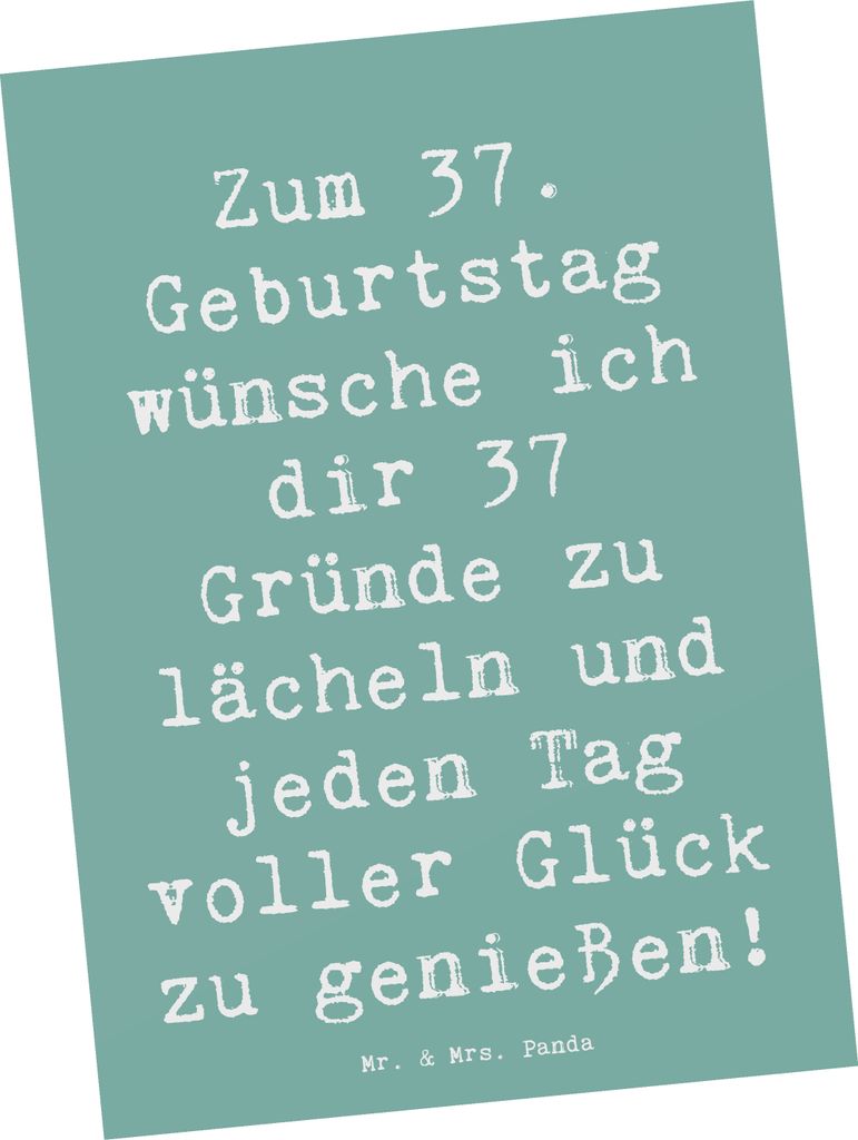 Mr. & Mrs. Panda Postkarte Spruch 37. Geburtstag Glücksmomente - Meeresbrise - Geschenk, Freude schenken, Happy Birthday, Alter, Ansichtskarten, b...