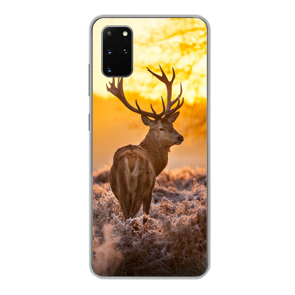 MuchoWow Handyhülle Schutzhülle Hülle für Samsung Galaxy S20 Plus Hirsche - Tiere - Sonnenuntergang - Winter - Heidekraut - Natur Silikon Sof...