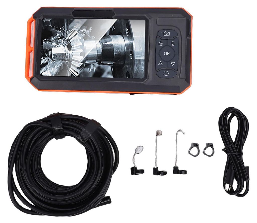 5-Zoll-Bildschirm-Endoskop, 8-mm-Einzellinse, 2-MP-HD-1080p-Industrieinspektionskamera für Abwasserrohre, 5 m langes, halbstarres Kabel