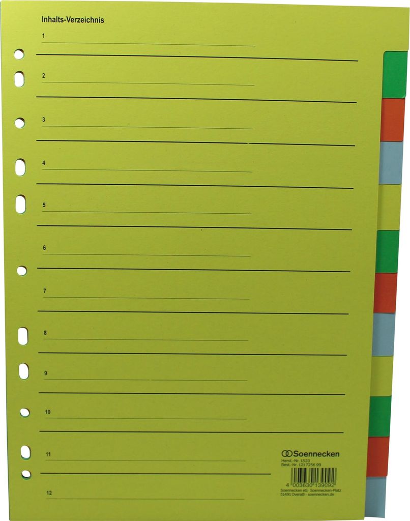 Register 1523 blanko 22,5x29,7cm volle Höhe RC farbig Packung mit 40 Stück