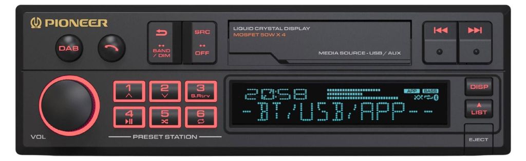 Pioneer SXT-C10PS, noir, 1 DIN, 88 W, 50 W, Android, AAC, Image du produit 