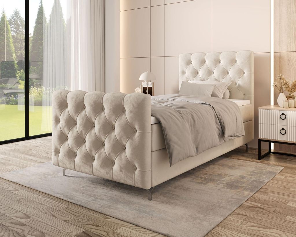 Gepolstertes Boxspringbett 90x200 ADRIA PLUS 2 - beige