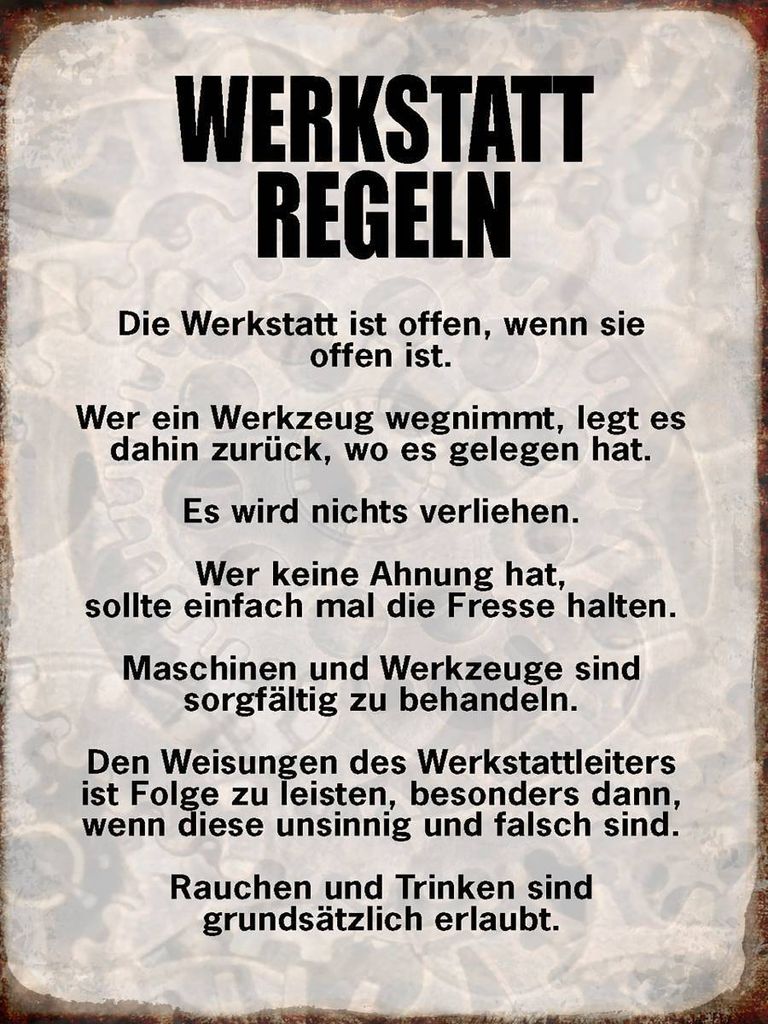 vianmo Holzschild 40x30 cm Werkstatt Regeln Werkzeug