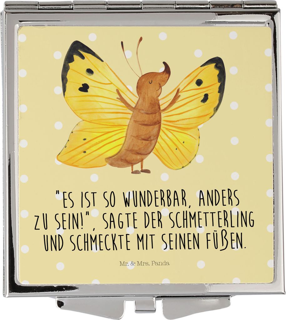 Mr. & Mrs. Panda Schminkspiegel Schmetterling Zitronenfalter - Gelb Pastell - Geschenk, Anders, Liebe, Fakt, Kosmetikspiegel, Kleiner Spiegel, Hand...
