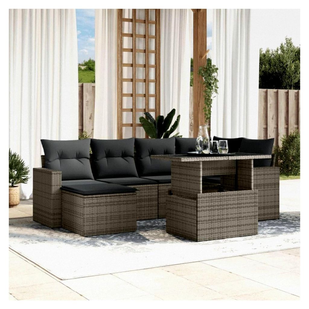 Rattan Gartenmöbel Set Gartenlounge Outdoor Polyrattan Lounge Terrassenmöbel mit Kissen Grau 7-tlg Typ 2