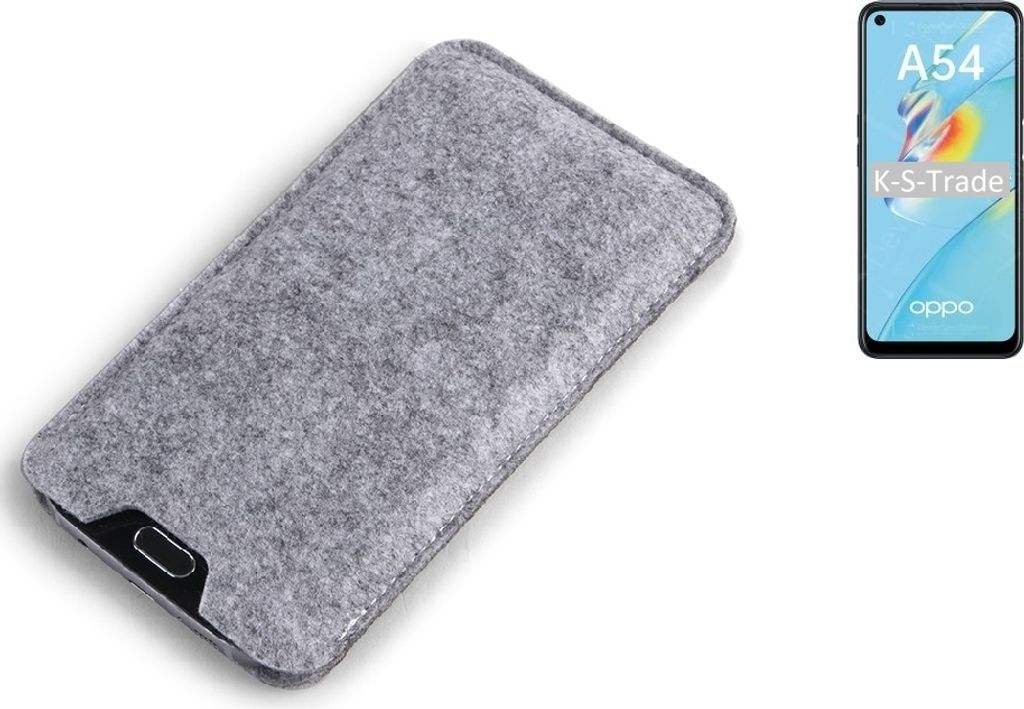 K-S-Trade Filz Handyhülle kompatibel mit Oppo A54 Schutzhülle Filztasche Filz Tasche Case Sleeve Handy Hülle Filzhülle grau