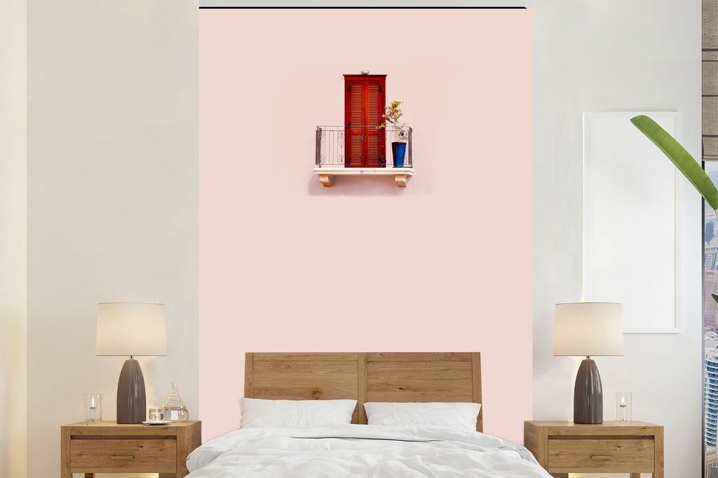 MuchoWow Fototapete für Wohnzimmer oder Schlafzimmer Wandtapete Vinyl Motivtapete Tür - Rot - Pastell - Architektur - 155x240 cm - Tapete