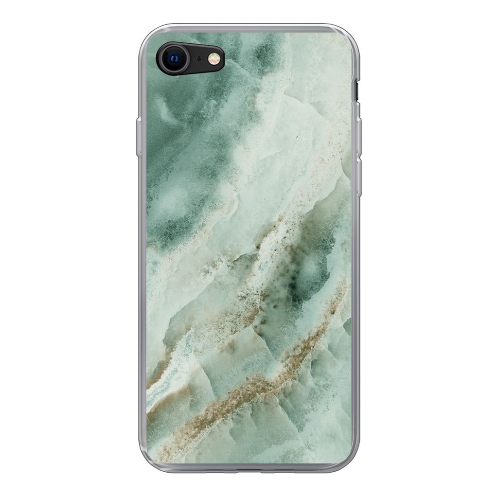 MuchoWow Handyhülle Schutzhülle Hülle für iPhone SE 2022 Naturstein - Grün - Chic Silikon Softcase Handy Hülle - Schutzhülle