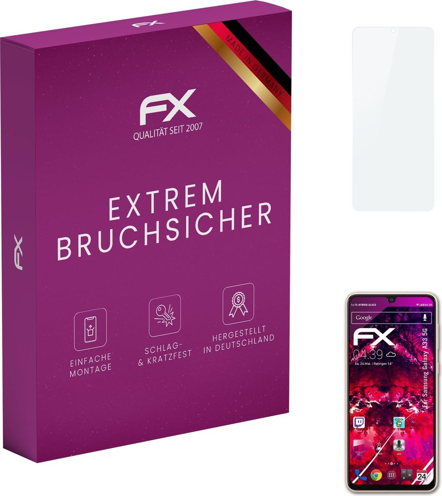 atFoliX FX-Hybrid-Glass Displayfolie kompatibel mit Samsung Galaxy A33 5G Glasfolie
