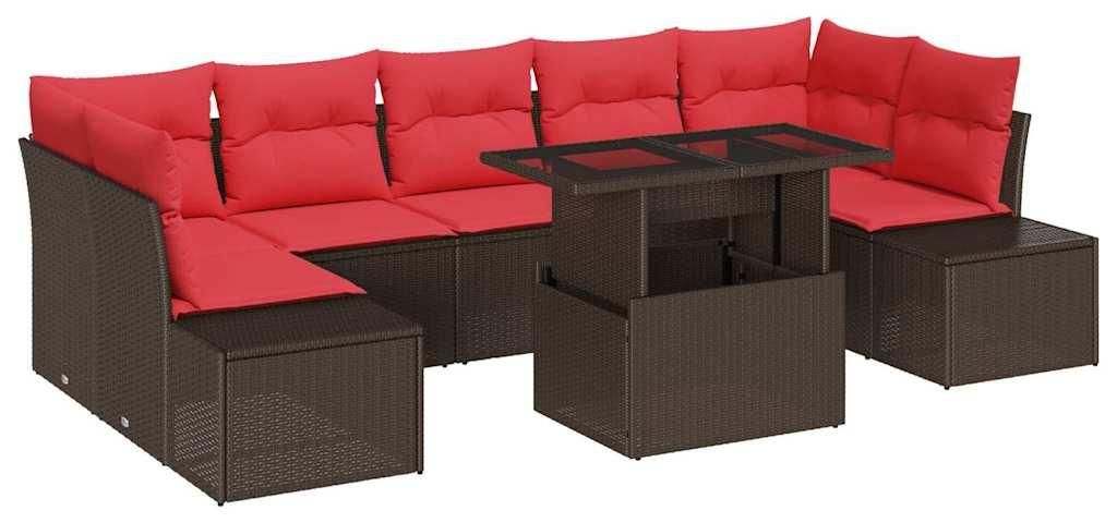 vidaXL Gartensofa-set mit Kissen 8 pcs Braun und Rot Poly-Rattan